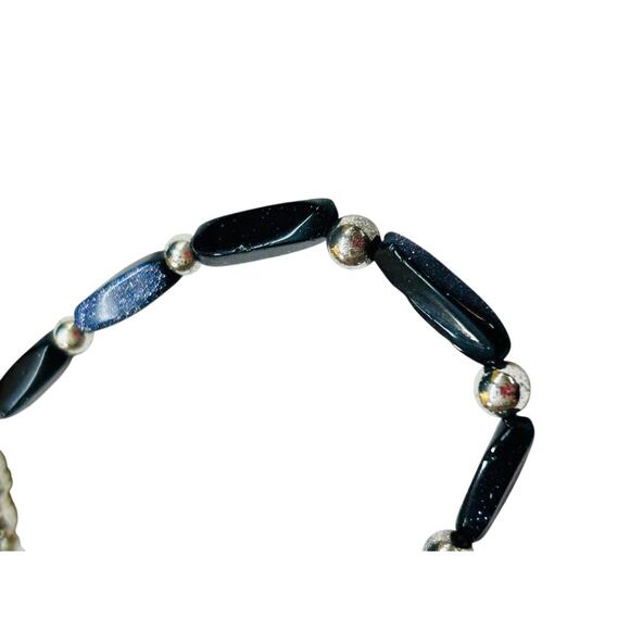 Navy Blue Sparkle Silvertone Bracelet 6.75 Inch Magnetic Clasp - Picture 2 of 5